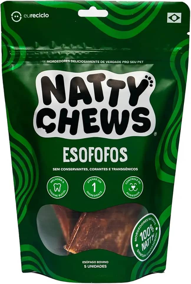 Mordedor Esôfago Bovino Desidratado Esofofos Natty Chews Para Cães - 5 Unidades