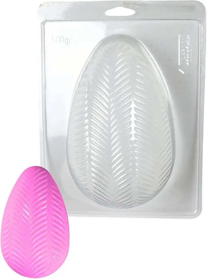 Forma 3 Partes Silicone Ovo Páscoa 500g Texturizado Pluma Molde para Ovo de Chocolate Decorado
