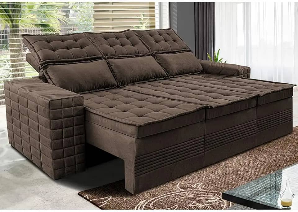 Sofá 3 Lugares Retrátil e Reclinável Cama Inbox Senses 2,00m Velusoft Café