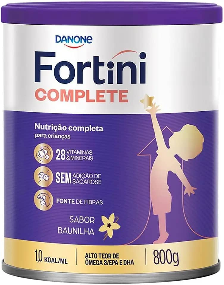 Fortini Complete Baunilha, Suplemento Infantil, 28 Vitaminas e Minerais, Fonte de Fibras e Ômega 3, 800g