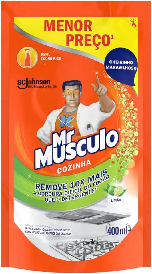 Mr Músculo Cozinha Limão, Detergente Desengordurante Refil, Sachê 400ml pelo Menor Preço