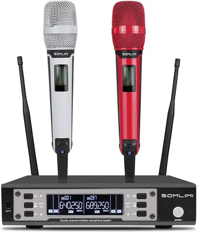 SOMLIMI original EW135G4 Sem Fio Microfone Profissional para Cantares Performances dePalco Karaoke Conferenciada lgreja Palestr (135-White and Red)