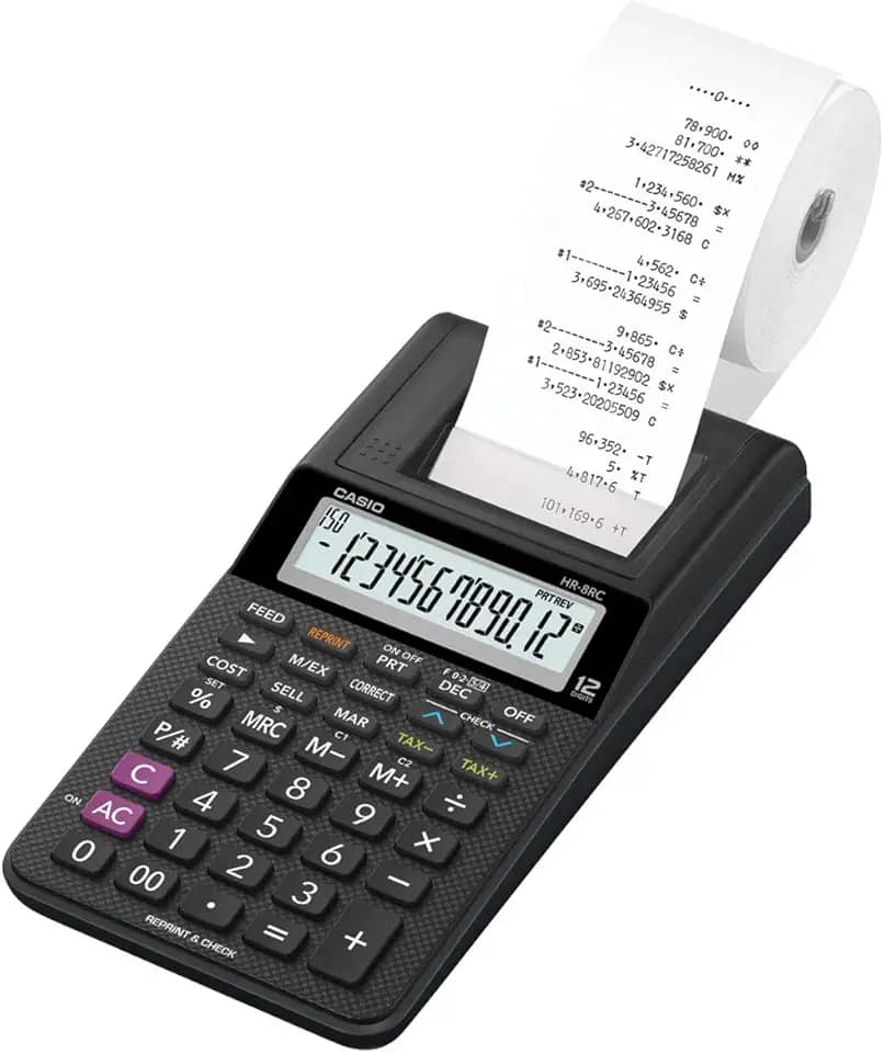Calculadora Com Bobina HR-8RC-WE-B-DC 12 Dígitos Preta Casio