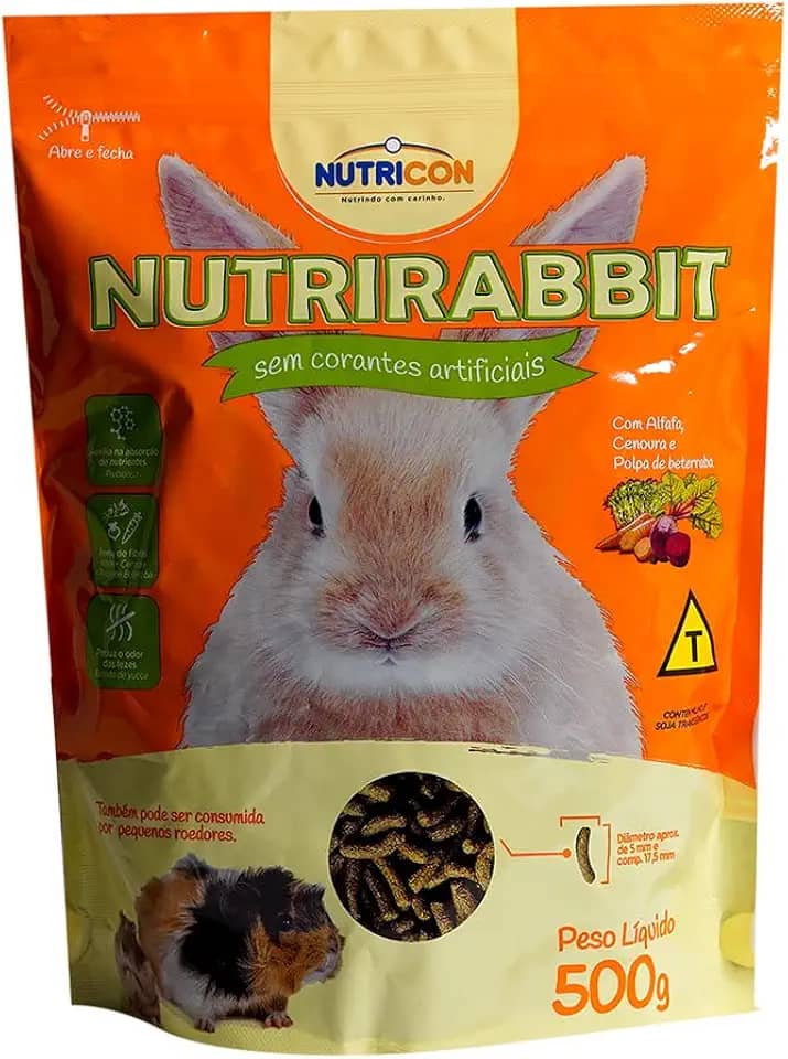 Nutricon Nutrirabbit Para Coelhos 500G Para Todos Os Tipos De Peixe Médio Todas As Fases - Sabor Sem Sabor