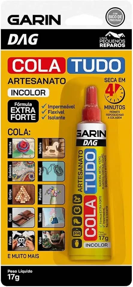 Cola Tudo Incolor 17g Artesanato Extra Forte Impermeável Secagem Rápida