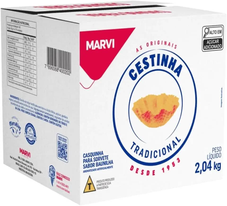 Cestinha Para Sorvete Casquinha Crocante Marvi Caixa 2kg - 120 Unidades