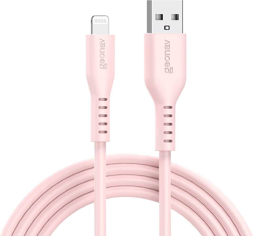 Geonav Cabo de Silicone USB-A para Lightning, carregamento até 12W, Silicone resistente, 1,5m, ESLISPK, Rosa