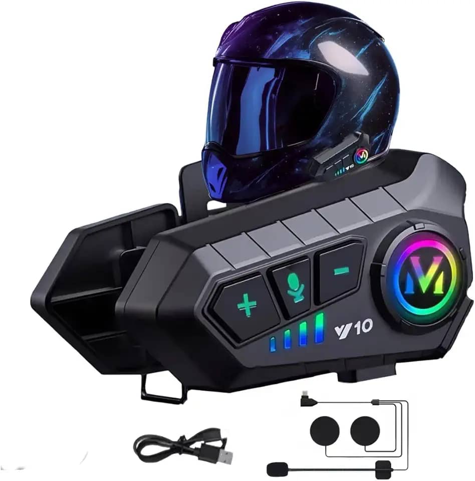 Fone de Ouvido Bluetooth para Capacete, Comunicador Intercomunicador para Motociclista, Alcance 10m, Controle de Música e Chamadas