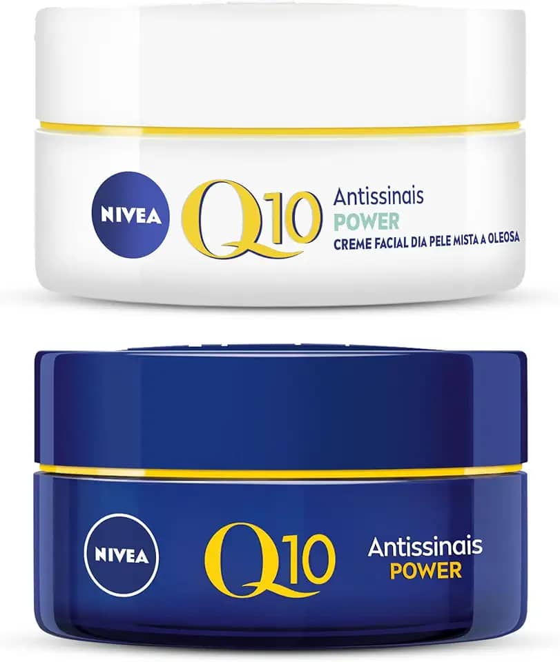 NIVEA KIT Creme Facial Pele Oleosa Q10 Power Dia (50g) + Creme Facial Antissinais Q10 Power Noite (49g), Kit Antissinais