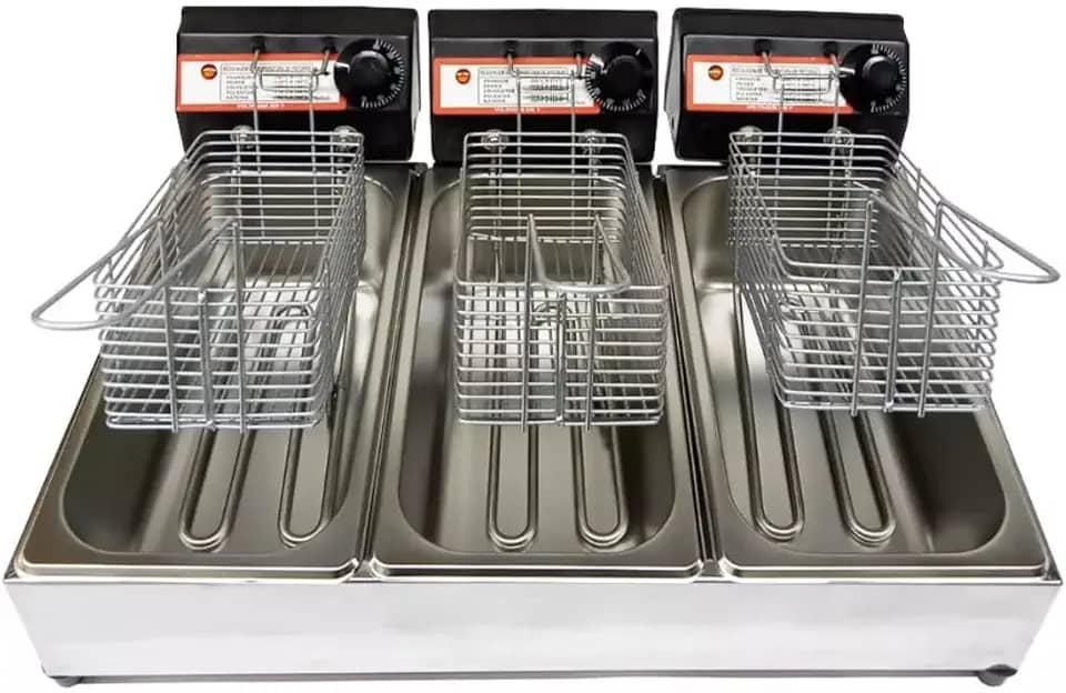 Fritadeira Elétrica com Óleo Industrial Tripla Cuba, Aço Inox, 9L Total, 1500W por Cuba, Termostato 50-300° (220V)