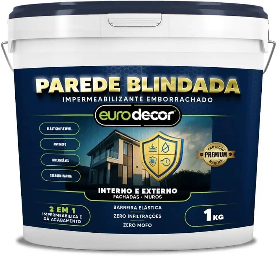 Parede Blindada Euro Decor Tinta Emborrachada Fácil Aplicação Proteção Contra Infiltrações (Branco, 1 Kg)