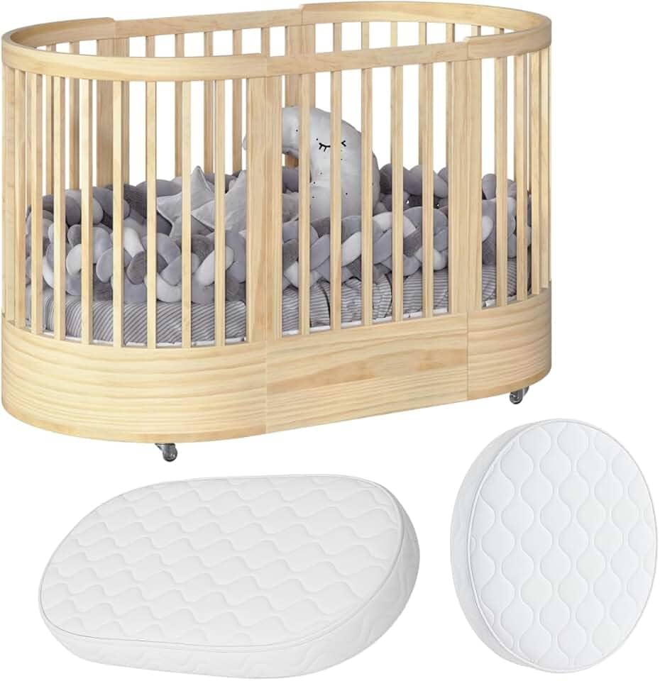 Berço Redondo Evolutivo Crescer 3 em 1 Coleção Wave Divicar Fabricado em MDF e Madeira Maciça Eucalipto (NATURE)