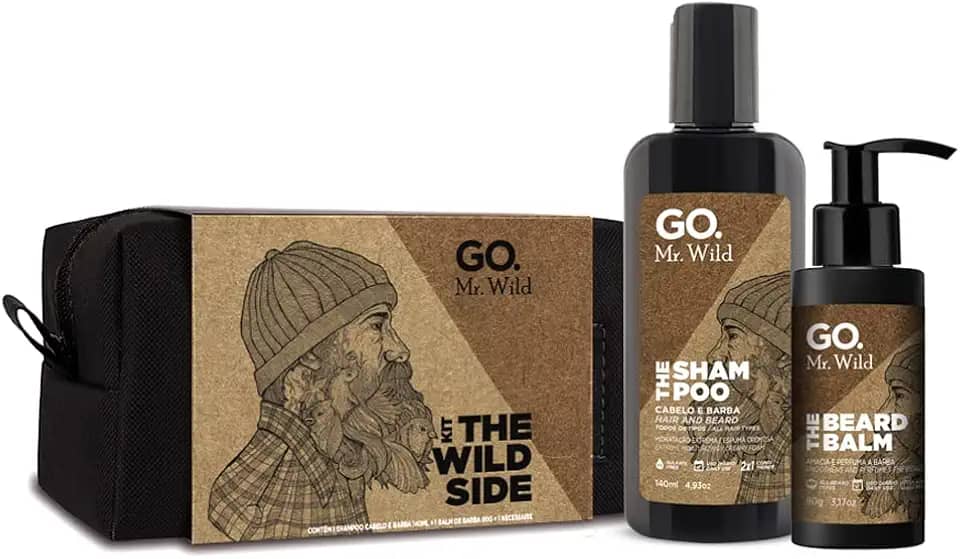 GO. Man Kit Necessaire Go Man Linha Mr Wild - Shampoo + Balm De Barba + Necessaire De Nylon Exclusiva Feita A Mão Excelente Presente