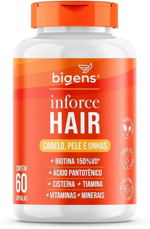 Inforce Hair, multivitaminico para cabelo, pele e unhas, Biotina, Ácido pantotênico, Cisteína, Tiamina, 60 cápsulas, Biogens