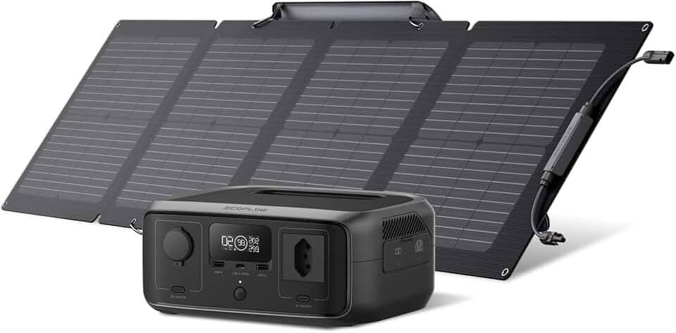 EF EcoFlow Gerador Solar RIVER 3 120V com 110W Painel Solar, Bateria LFP de 230Wh, Saída de 600W, Eficiência de GaN que Dobra a Autonomia, UPS <20 ms, Estação de Energia Portátil para Uso ao Ar Livre