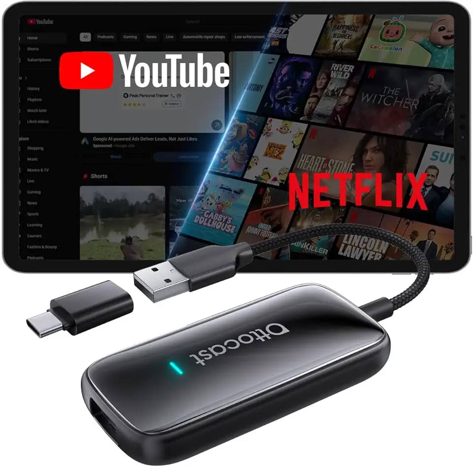 OTTOCAST Adaptador automotivo Play2Video Ultra 2026 sem fio CarPlay Android, dispositivo de transmissão de carro AI Box com Netflix/YouTube/IPTV integrado, suporta reprodução de unidade USB