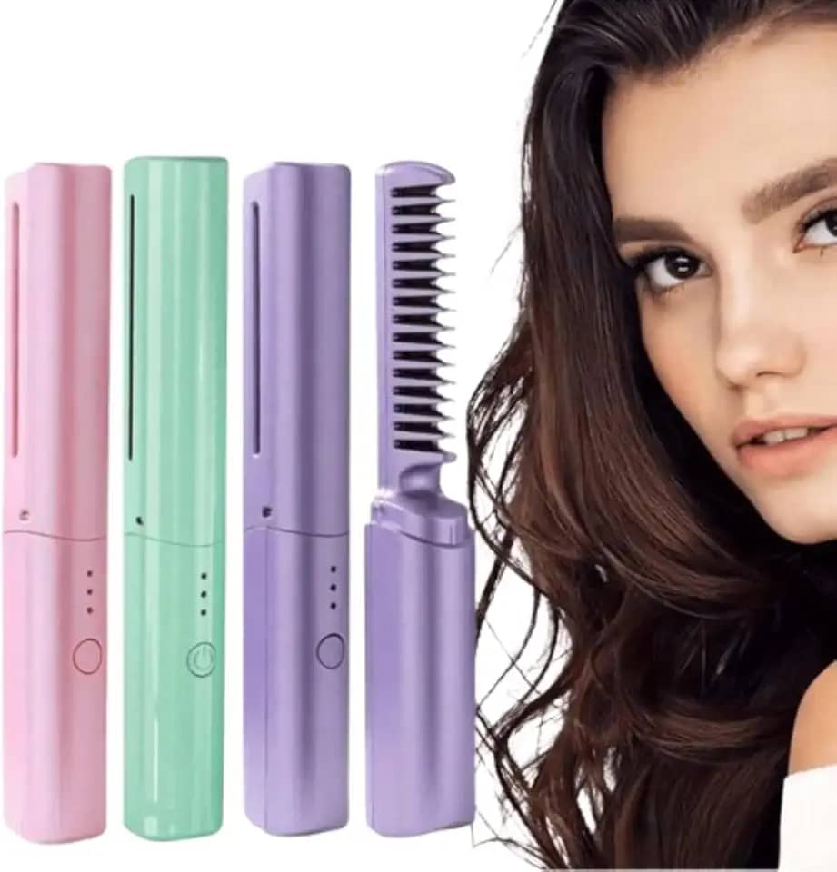 Mini Pente Alisador de Cabelo Sem Fio Recarregável Por USB Anti-Frizz Portátil, Escova Elétrica Compacta, Design Leve, Temperatura Ajustável, Ideal para Viagens e Uso Diário