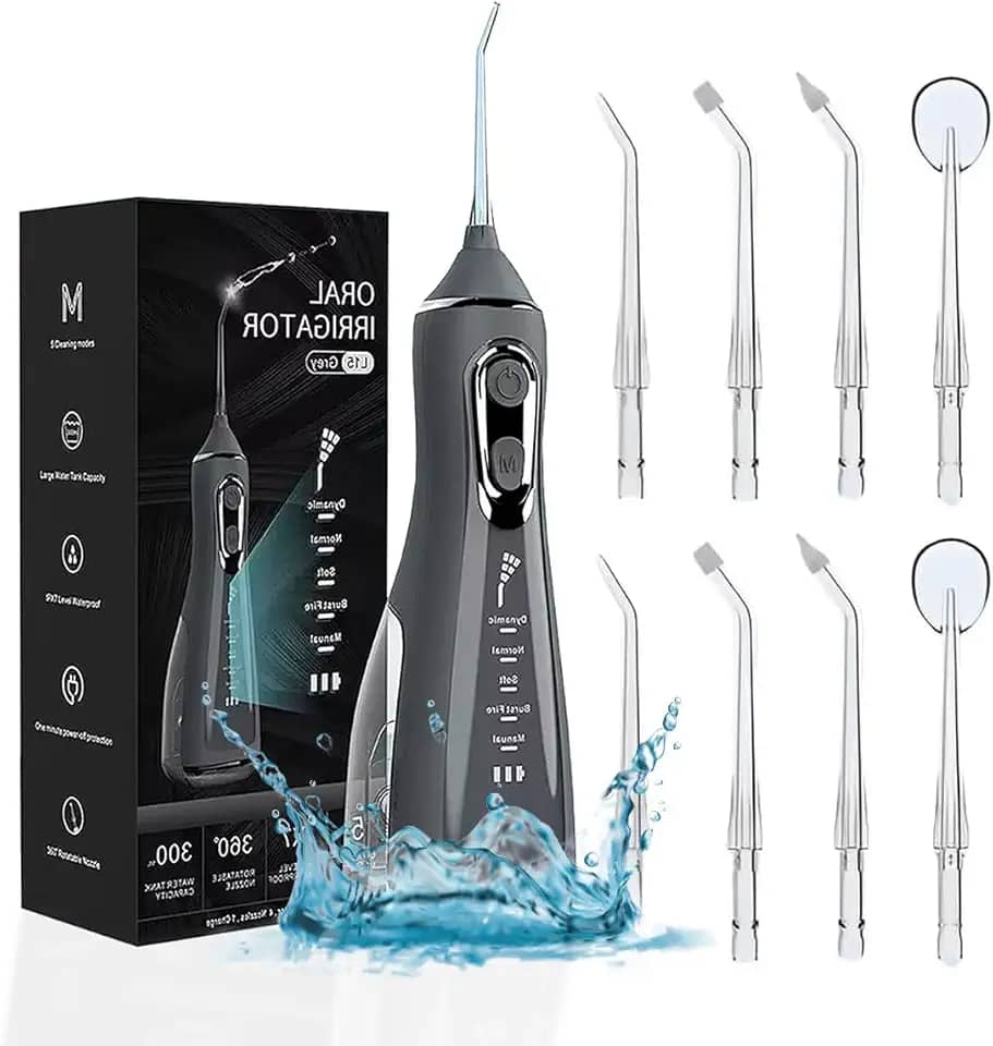 Irrigador Oral Portatil Bucal Limpeza Profunda Jato D àgua Supersônico Limpador de Dentes Profissional Sem Fio Recarregável Limpeza Profunda Dental e Gengiva, 5 Modos Potente Tanque 300ml
