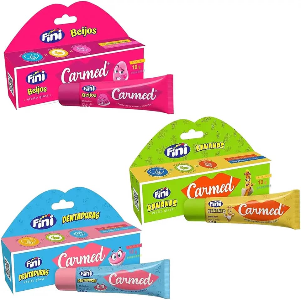 Kit 3 Hidratante Labial Carmed Fini: Beijos/Dentadura/Banana - Hidratante e Reparador de Lábios