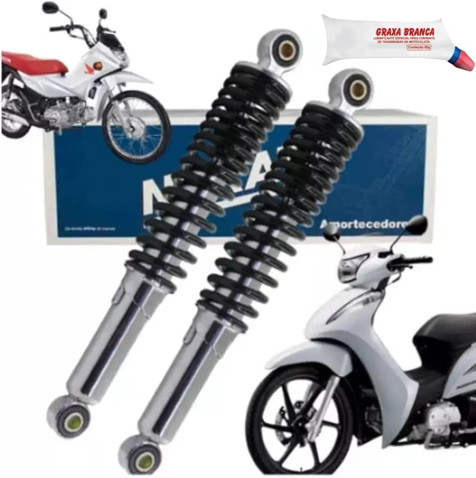 Combo Par Amortecedor Traseiro Biz 100 110 125 e C100 e Pop 100 e 110 1998 a 2023 Nakata e Graxa
