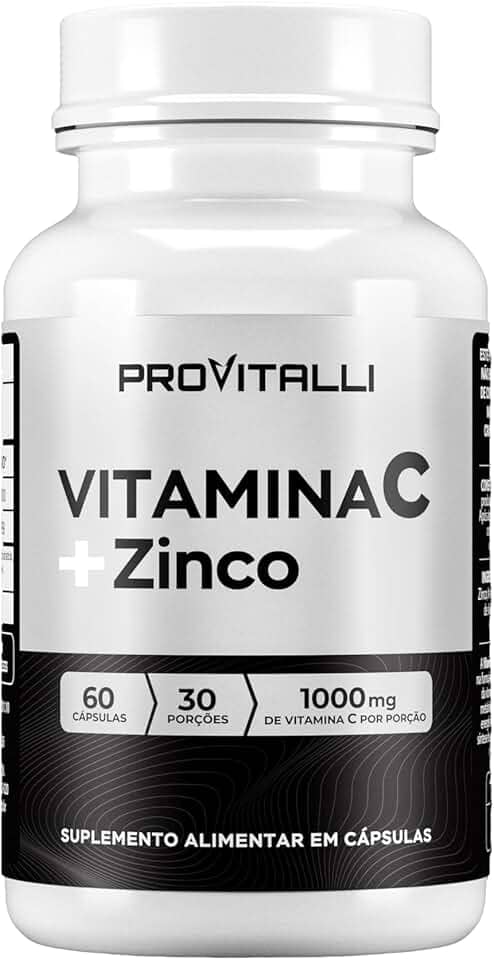 Vitamina C 1000mg + Zinco 29,59mg Por porção | ProVitalli | Dupla Ação Imunológica e Antioxidante | Reforço para Defesas do Corpo | Alta Absorção | 60 Cápsulas - 30 Porções