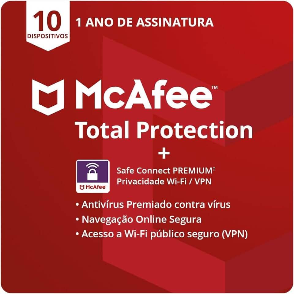 McAfee Total Protection | 10 dispositivos | Software de segurança antivírus para Internet | VPN, gerenciador de senhas, monitoramento da Dark Web e controles parentais | Assinatura de 1 ano | Cartão-chave