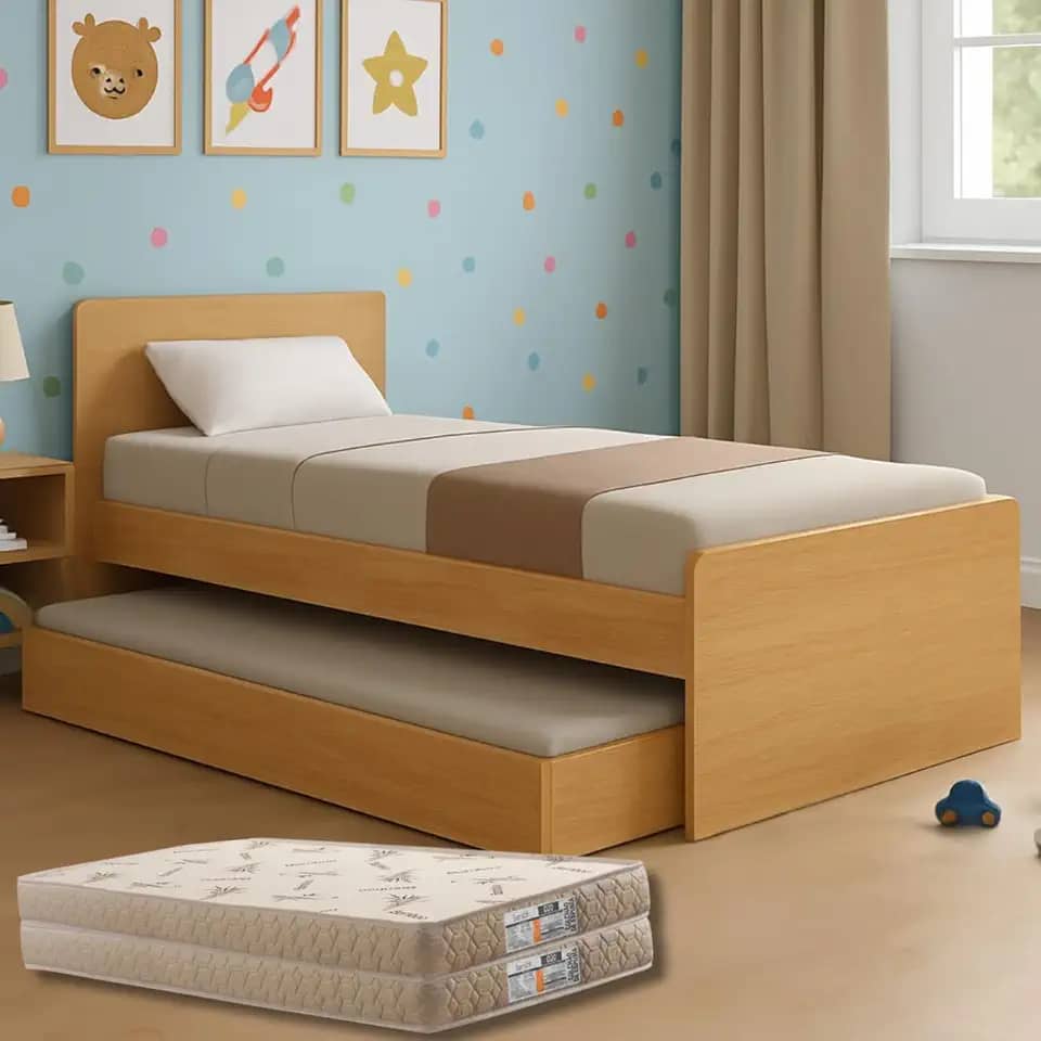 Bicama Solteiro Bibox Cama com Auxiliar e Colchões Premium Bordado (Colchões D33, Branco)