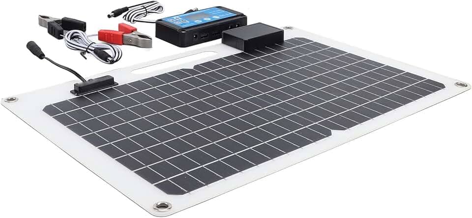 LiebeWH Carregador de Painel Solar Monocristalino, Carregador Solar de Alta Eficiência de 100 W Com USB Duplo, Perfeito para Trailers, Barcos e Carros