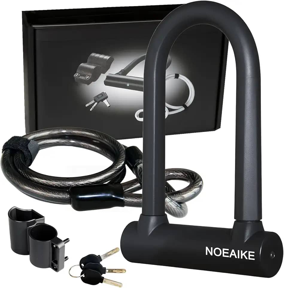 Bicicleta U Lock resistente anti-roubo com cabo de aço de segurança de 1,2 m - 3 chaves e suporte de montagem incluídos, travas de bicicleta perfeitas para estrada, montanha, scooter e