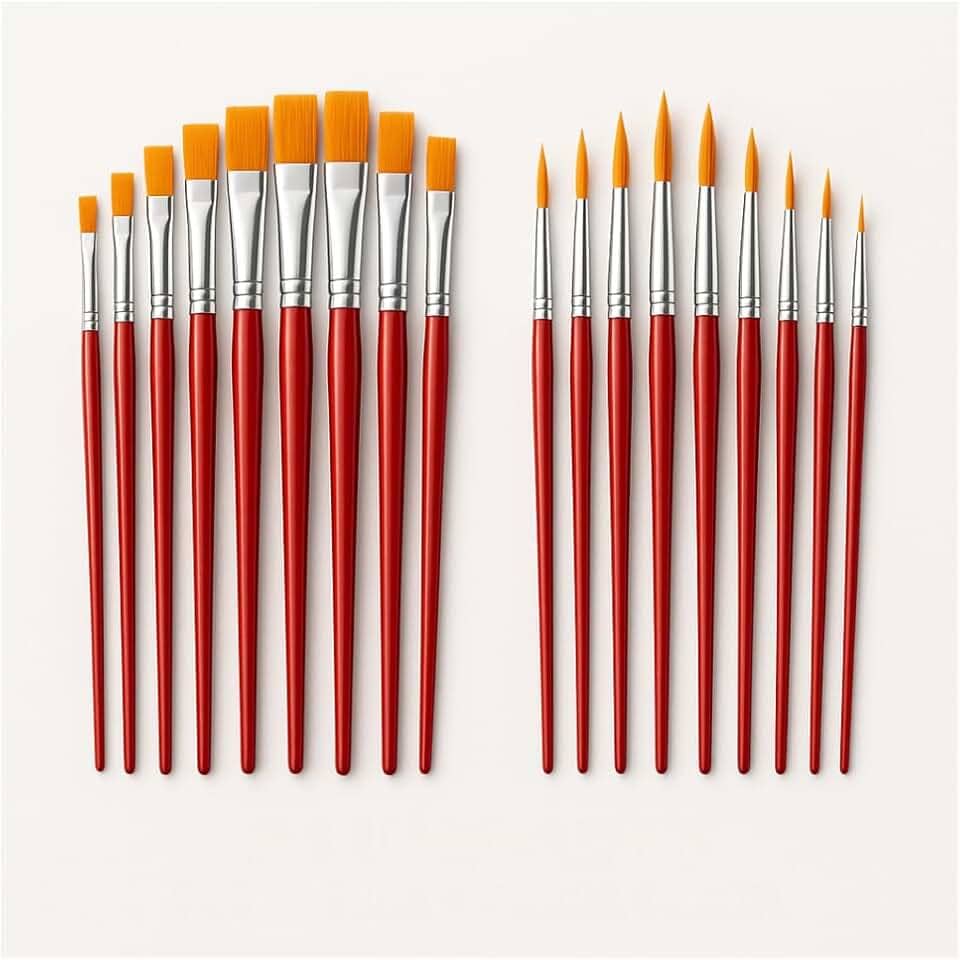 Kit com 24 Pincéis Artísticos de Ponta Fina, Ponta Chata e Ponta Redonda – Para Aquarela, Acrílica, Óleo, Guache e Artesanato – Uso Semi-Profissional e Escolar – Detalhes e Contornos