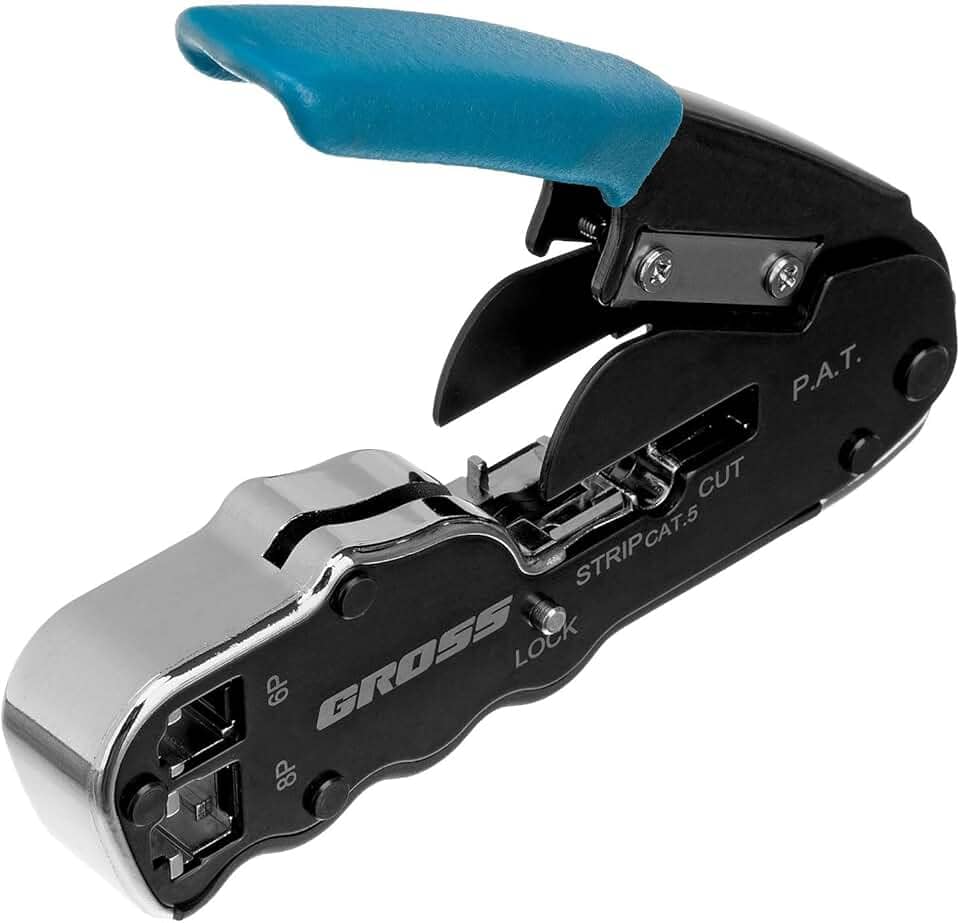 Gross Alicate Crimpador para Cabos RJ11/RJ12/RJ45, Descascador de Fios CAT5, Cabo Emb Borrachado - Ferramenta Profissional para Redes e Telefonia