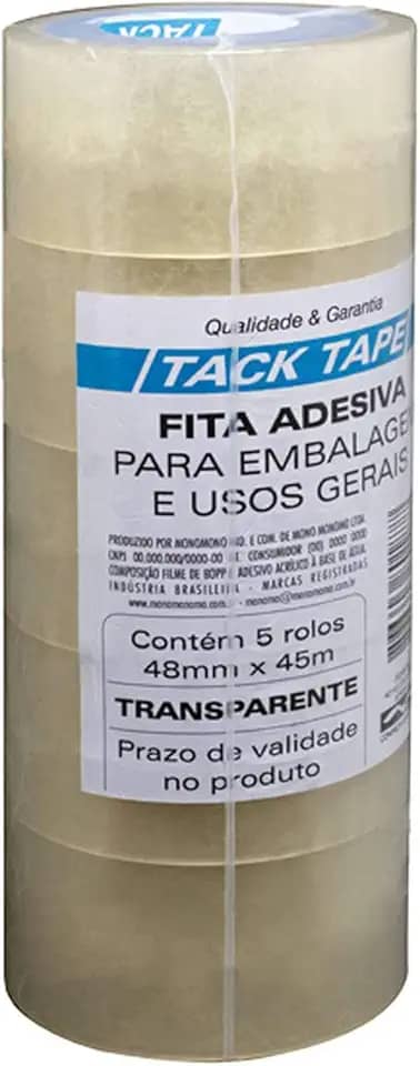 Fita Adesiva Larga para Empacotamento, Tack Tape, 48 x 45 m, Pacote de 5