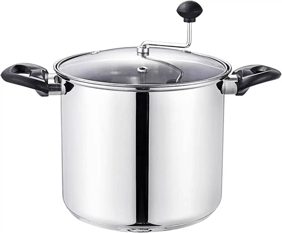 Pipoqueira manual de fogão Lehman's Pipoqueira de aço inoxidável com haste de mexer, sem necessidade de medição, pode ser usada como panela para cozinhar