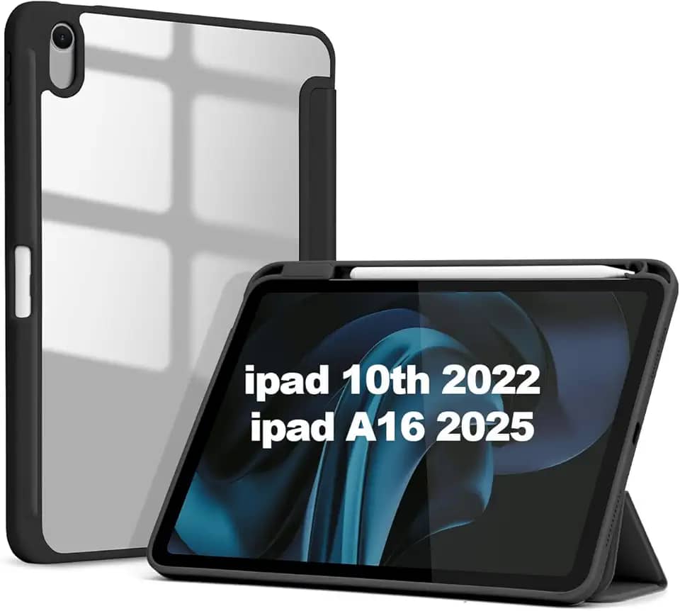Capa Magnética Anti Impacto Compatível iPad 10th 2022 de 10.9 polegadas E iPad 11th 2025 Chip A16, com função wake sleep e suporte para Apple Pencil, Premium Slim (Preto)
