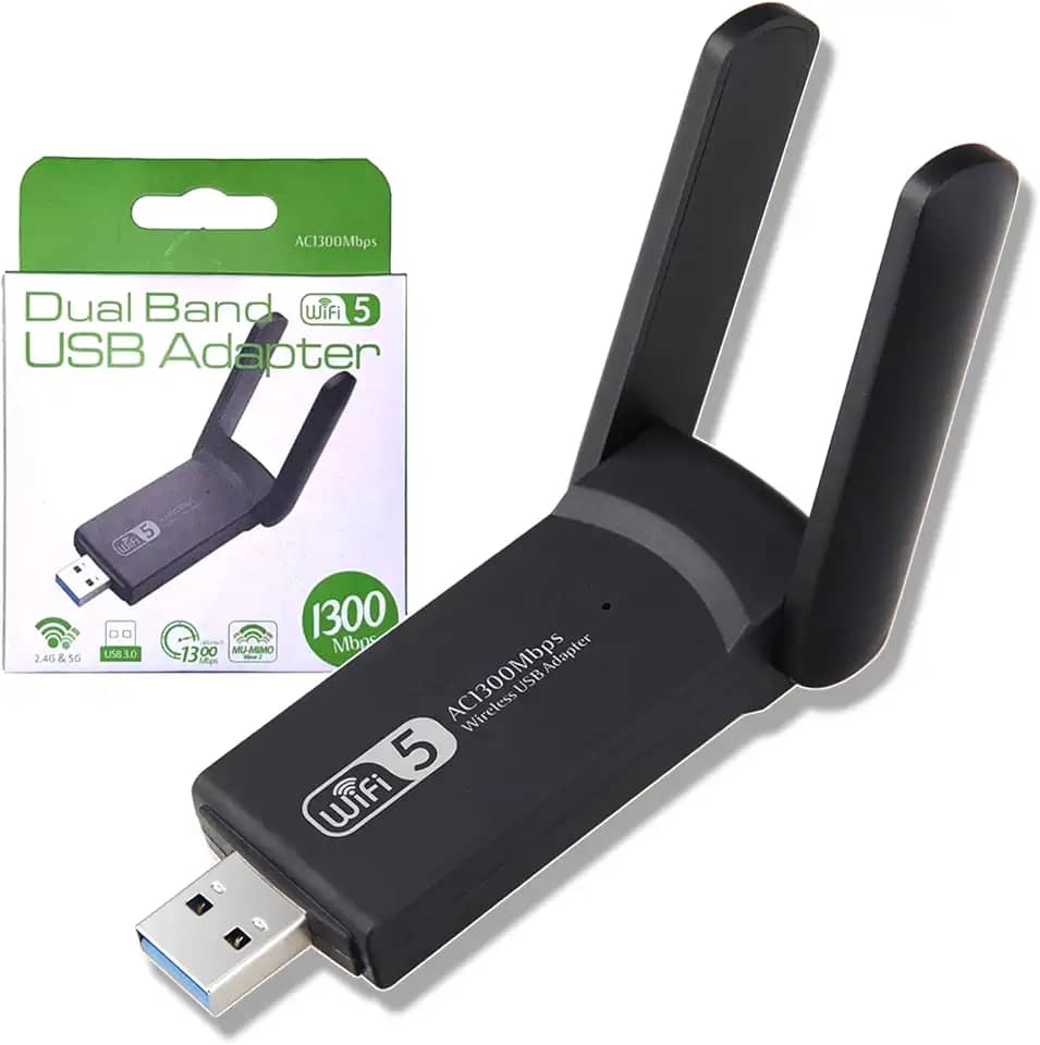 Adaptador Usb Wifi Wireless, 3.0 Dual Band 1300Mbps Adaptador, Wireless Portátil 2.4GHz e 5GHz, Duas Antena Usb, Qualidade Premium Wifi USB para PC e Notebook