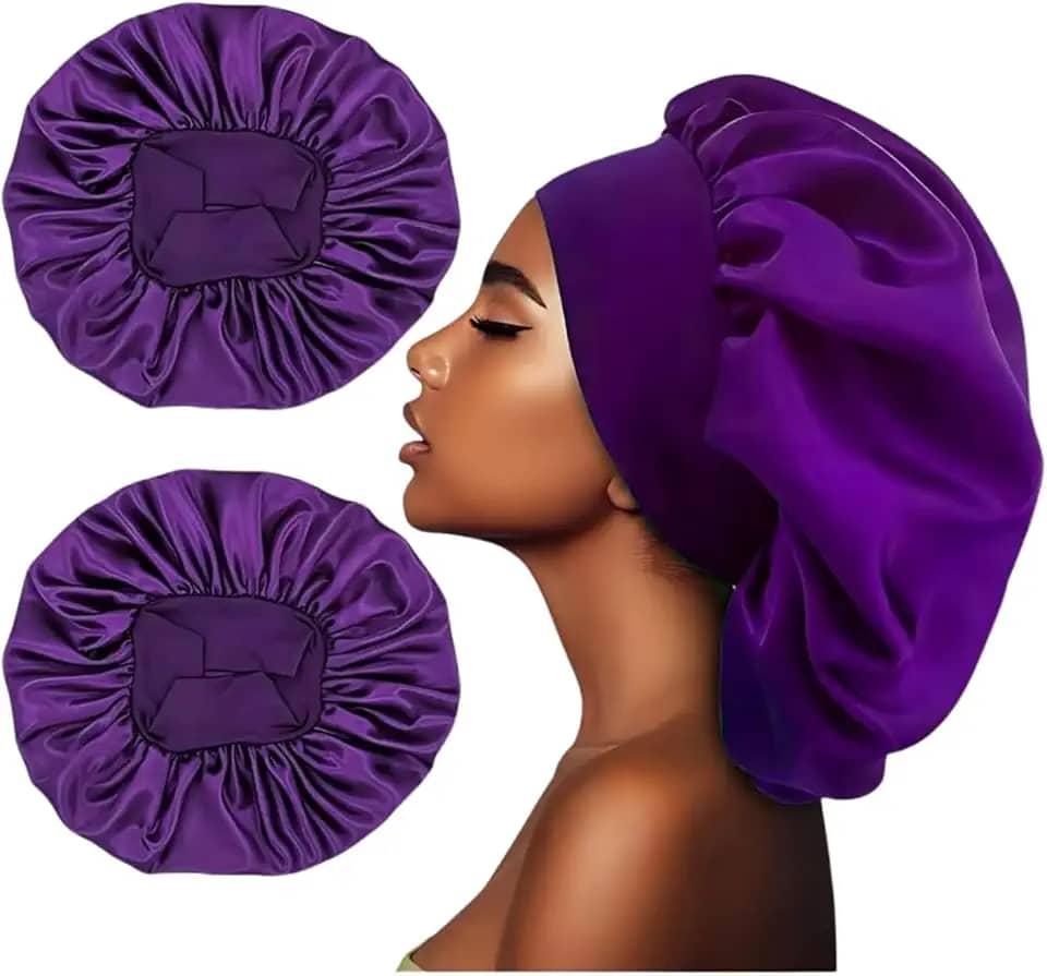 Touca de Cetim, Grande 36cm, Proteção Noturna para Cabelos, Design Elegante com Faixa Confortável, Cabelos Longos, Crespos, Black, Tranças, Cores Variadas (BR, Alfa, G, Multicolorido Lado Único)