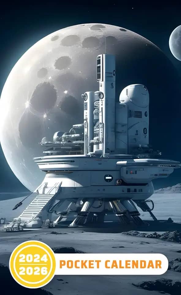 Pocket Calendar 2024 - 2026: Three-Year Monthly Planner for Purse , 36 Months from January 2024 to December 2026 | Futuristic American moon base