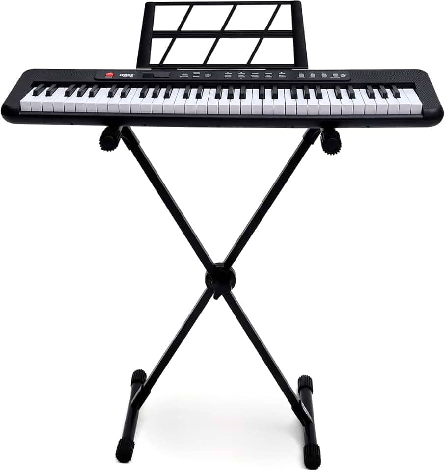 Kit Teclado Musical Kobe KB-150 BK Preto 5/8 61 Teclas Com Suporte em X e Fonte