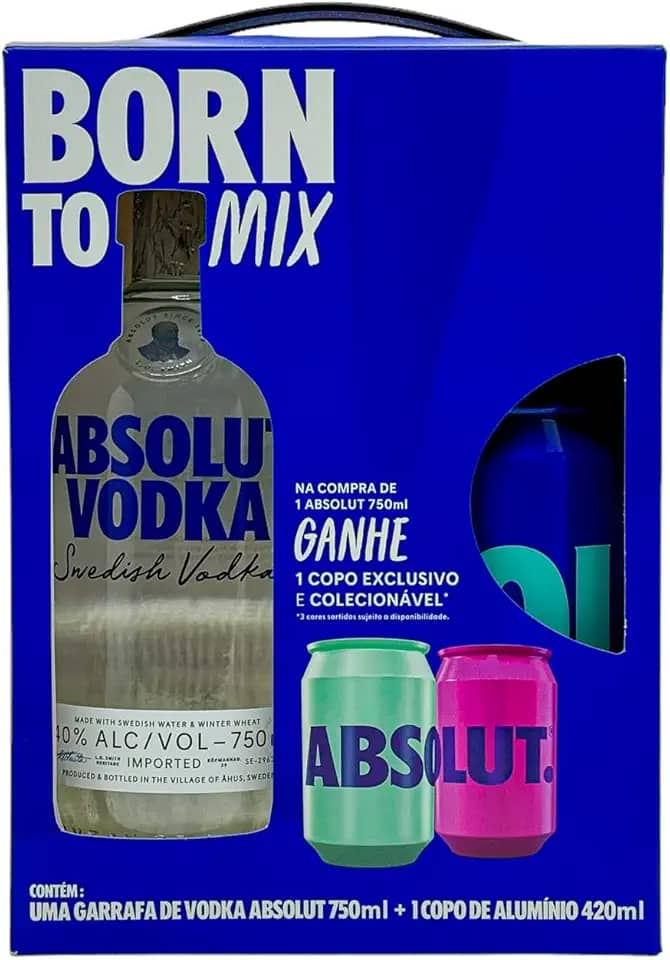 Kit Vodka Absolut Tradicional 750ml + Copo Absolut 420ml
