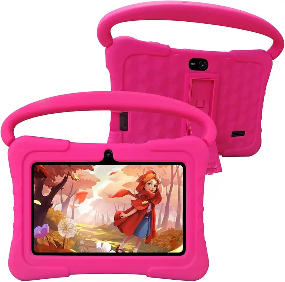 Tablet infantil de 7 polegadas com capa à prova de choque, 1 GB de RAM, 16 GB de ROM, Android OS, tablet infantil com Bluetooth, WiFi, GMS, controle parental, câmera dupla, educacional, jogos