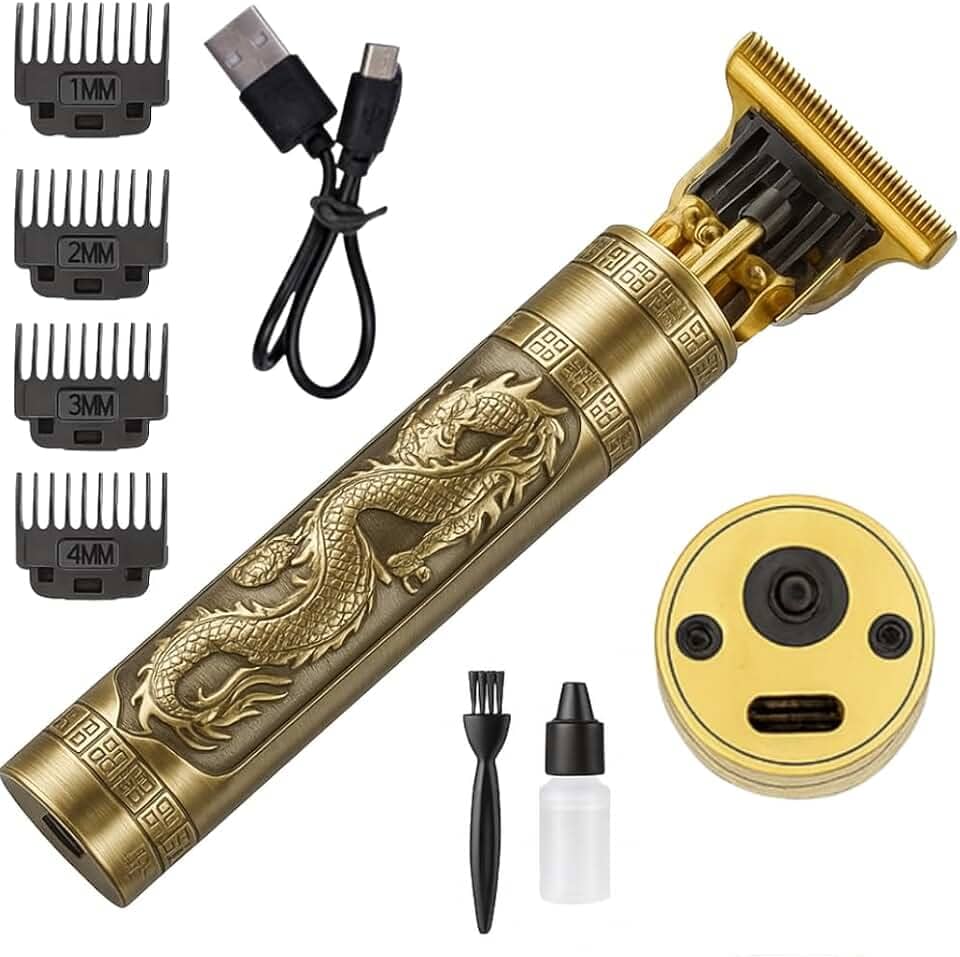 Máquina Profissional Dragão Maquininha Acabamento Sem Fio Recarregável USB Cabelo Barba Pezinho 4 Pentes Com Limitador de Lamina Ajustável Kit Premium
