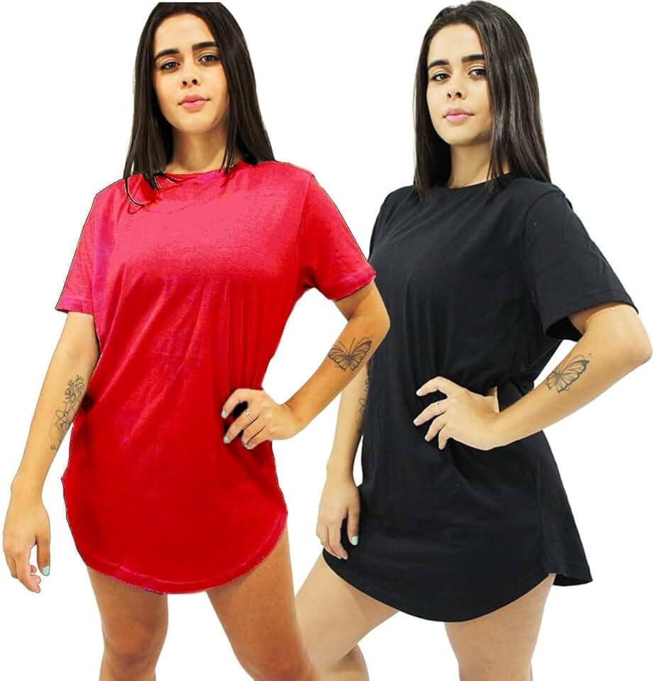 Kit 2 Camisetas Femininas Longline Blusa Slim Fit Algodão Básica Academia