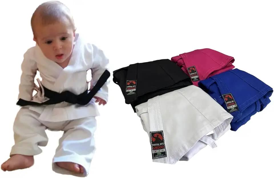 Kimono Bebe Karate/Judo/Aikido/JiuJitsu/Hapkido/Ninjutsu em 5 cores e 4 tamanhos