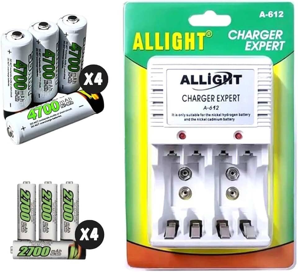 Carphone Warehouse Kit de Carregador de Pilhas e Baterias 9v Bivolt + 4 Pilhas AA 4700mAh + 4 Pilhas AAA 2700mAh Recarregáveis - 110/220v