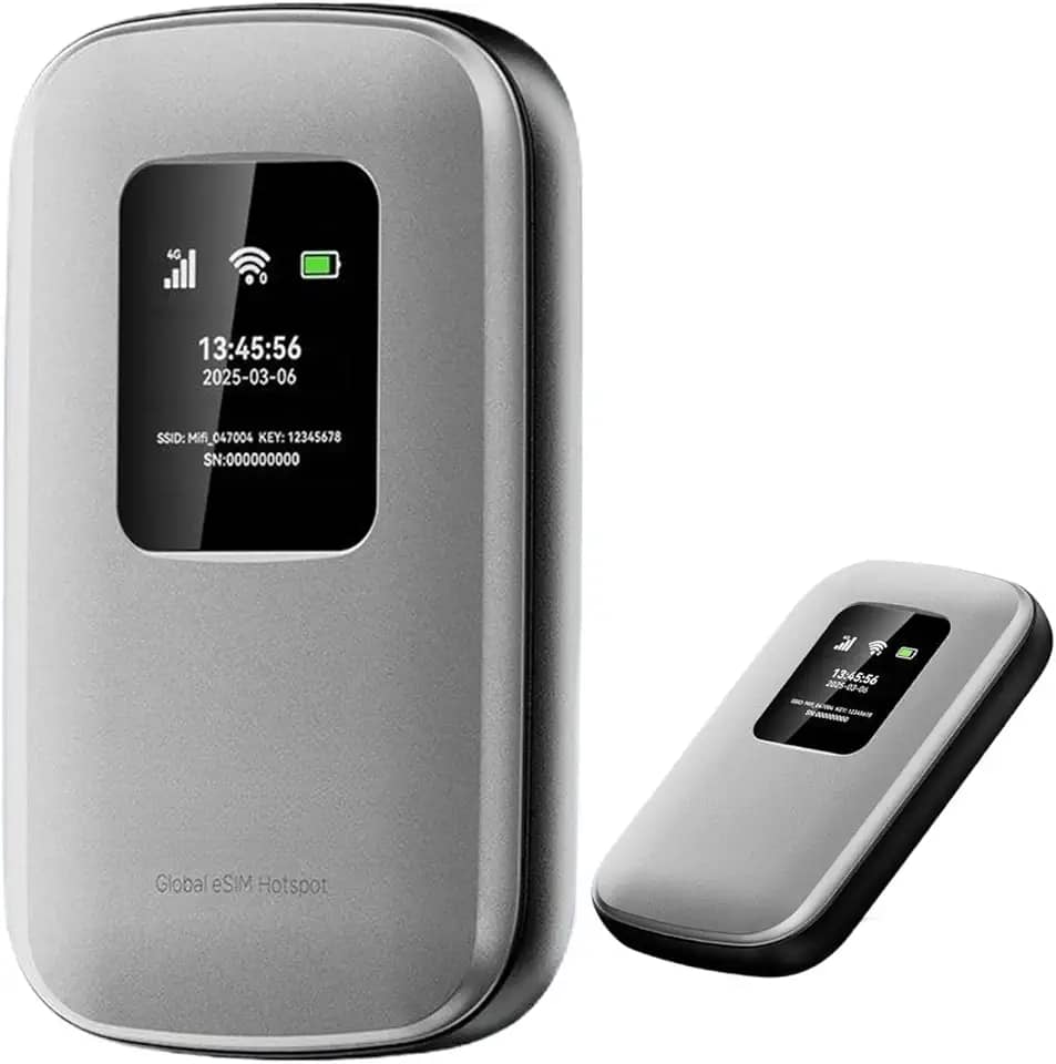 Hotspot móvel portátil | 4G LTE WiFi 6 | Hotspot Wi-Fi global de viagem | Mais de 180 países | Até 48 horas de tempo de uso | Conecte até 16 dispositivos | Bateria de 5000 mAh