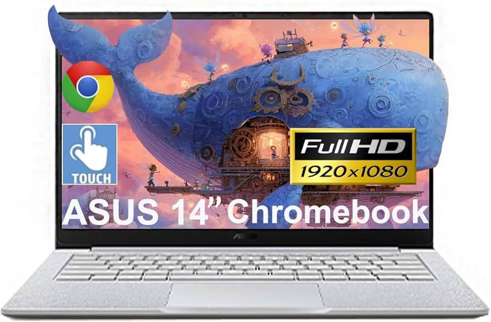 ASUS Chromebook para estudantes com tela sensível ao toque FHD de 14 polegadas, Intel Celeron N4500 (> i3-1115G4), 8 GB de RAM, armazenamento na nuvem de 2 TB, armazenamento de 160 GB (128 GB eMMC +