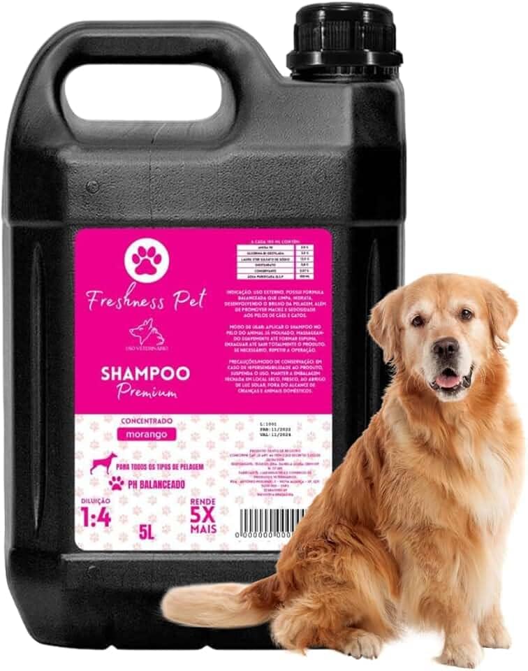 Shampoo 5 litros para Cães Gatos Pets Profissional Ph Balanceado Rende 5x mais (Morango)