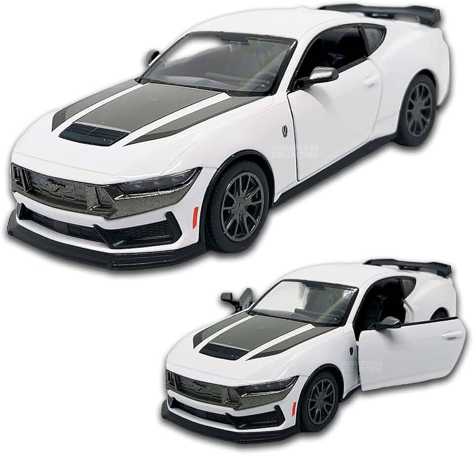 Miniatura de carro Ford Mustang Dark Horse 2024 1/38 12 CM, Carrinho de ferro Miniatura, Abertura de portas, Com Fricção, Carrinhos de coleção Kinsmart (Branco)