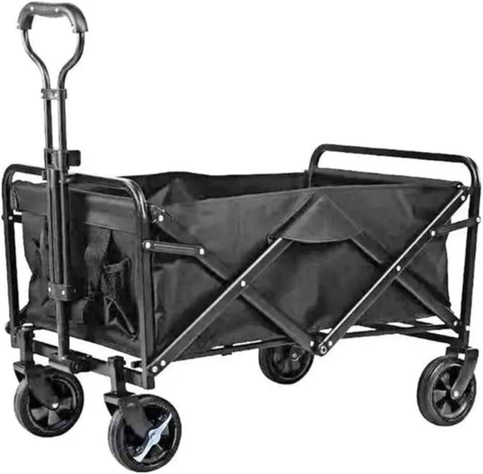 Carrinho de Carga Transporte Dobrável com 4 Rodas Suporta até 150Kg Para Carregar Peso Multiuso Preto