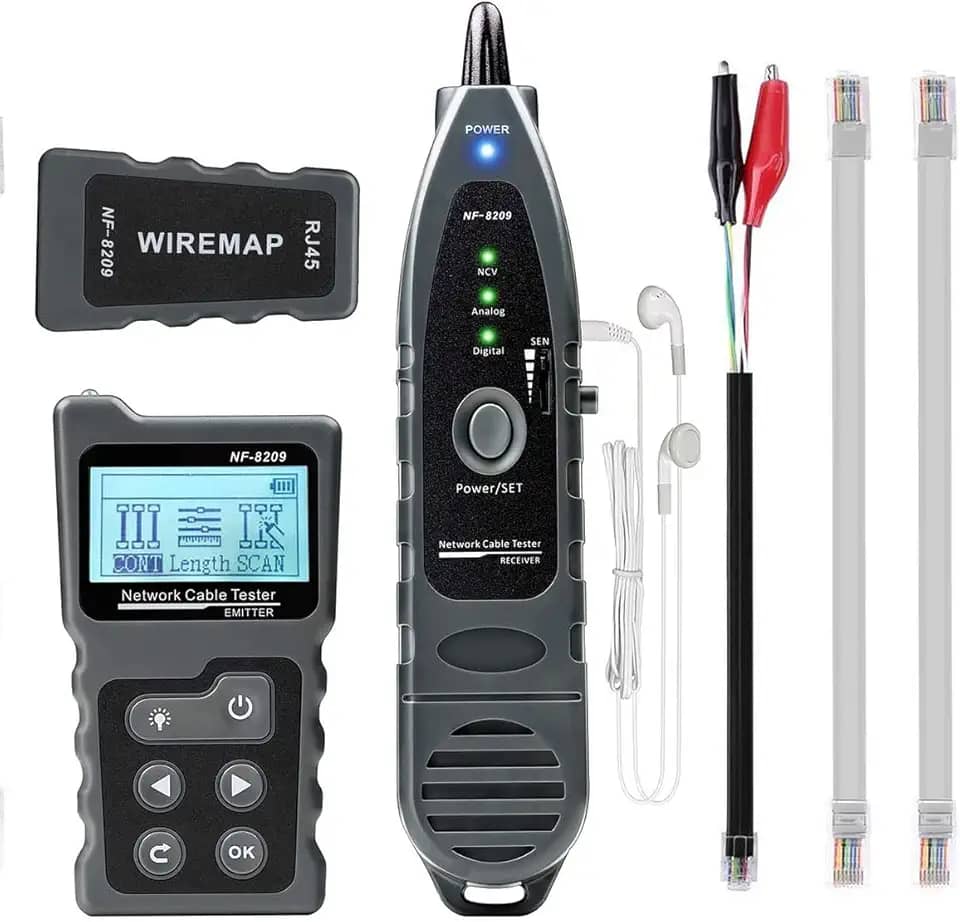 NOYAFA Nf-8209 Testador de Cabo de Rede Avançado para Teste Poe/Ncv/Cat5/Cat5E/Cat6/Cat6A, Medição de Comprimento/Testador de Wiremap de Linha Telefônica Subterrânea E Teste de Continuidade/Por Tdr